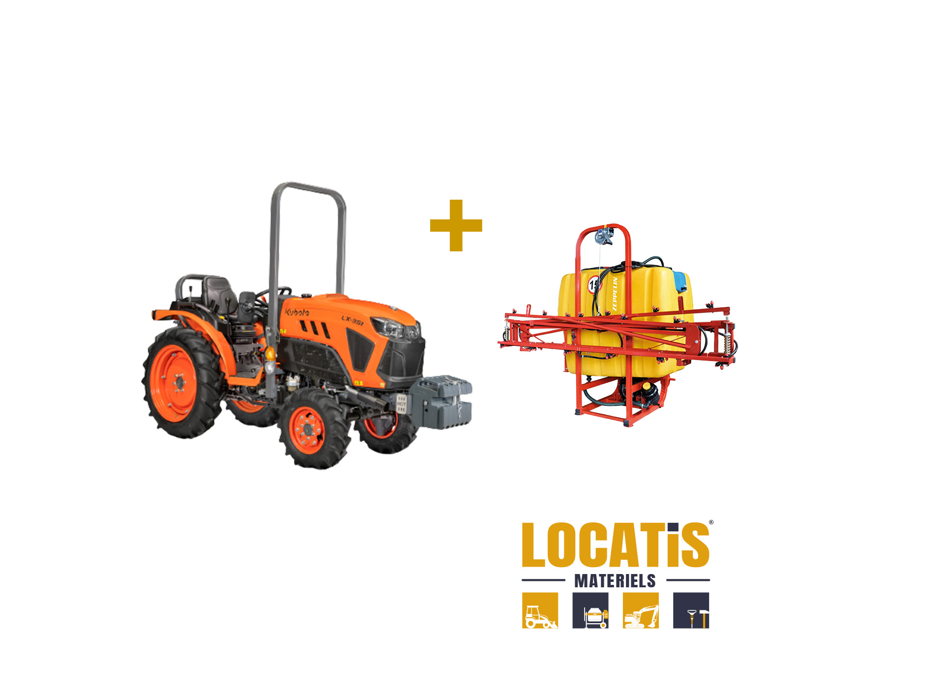 Tracteur 35 CV équipé d'un pulvérisateur porté 10ml, 300l